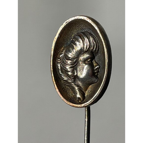 Antique 1910's Silver-Plated Cameo Gibson Girl Profile Stick/hat Pin - Picture 5 of 8